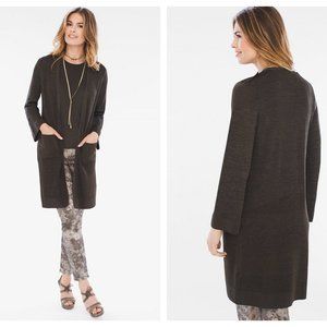 Chico’s MixStitch Olive Green Duster Cardi Shimmer